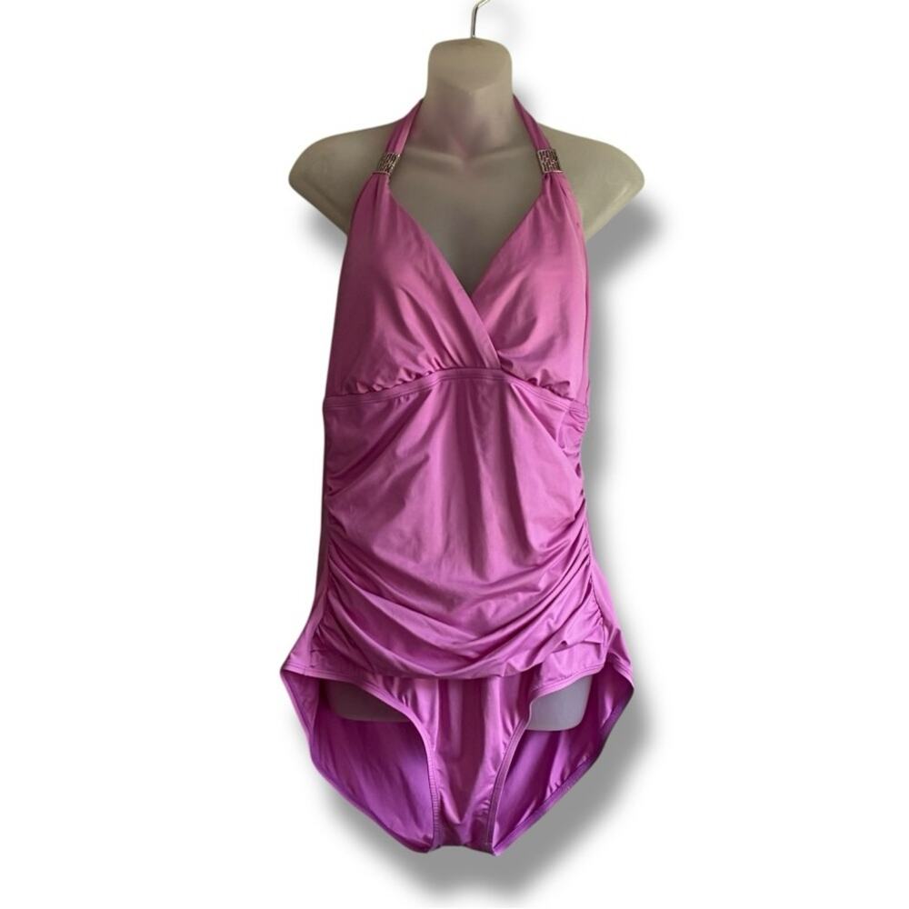 Dana Buchman Halter Ruched One-Piece swimsuit size 20W - Picture 2 of 7